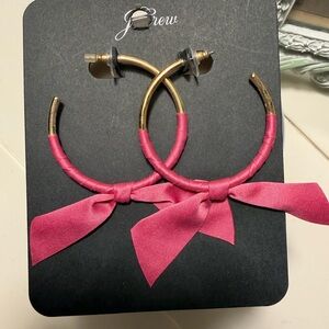 J. Crew Pink Ribbon Hoop Earrings